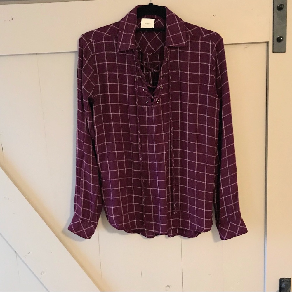 Lace-Up Flannel Top